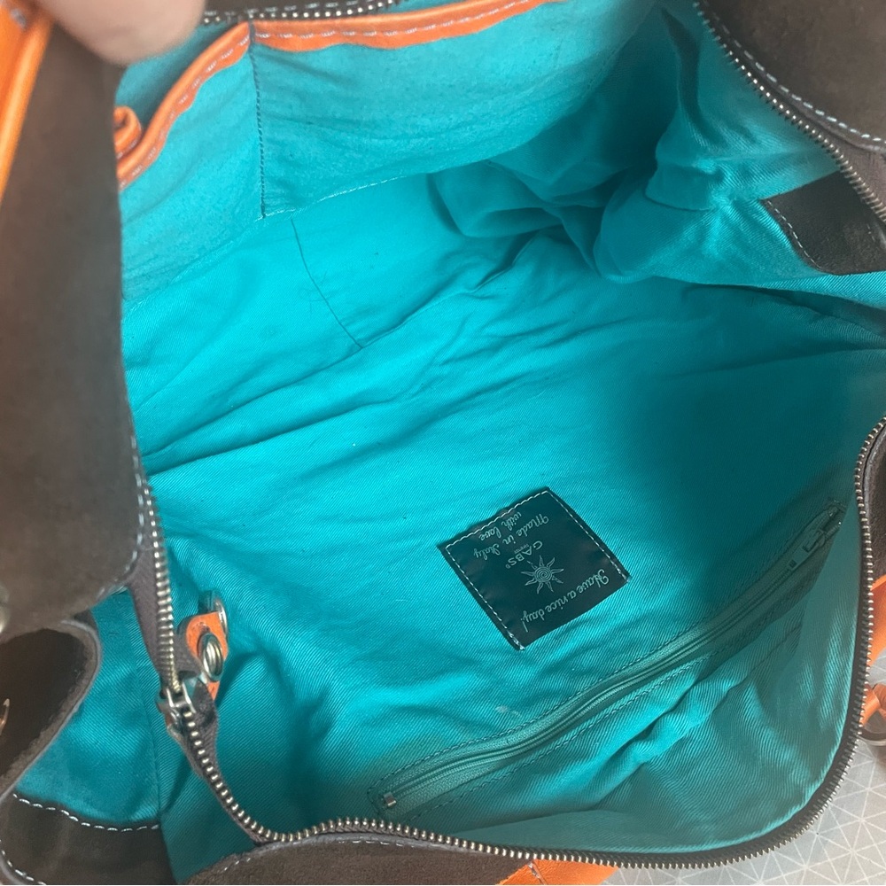 GABS Italian Leather Convertible Tote Orange Teal - Picture 10 of 14